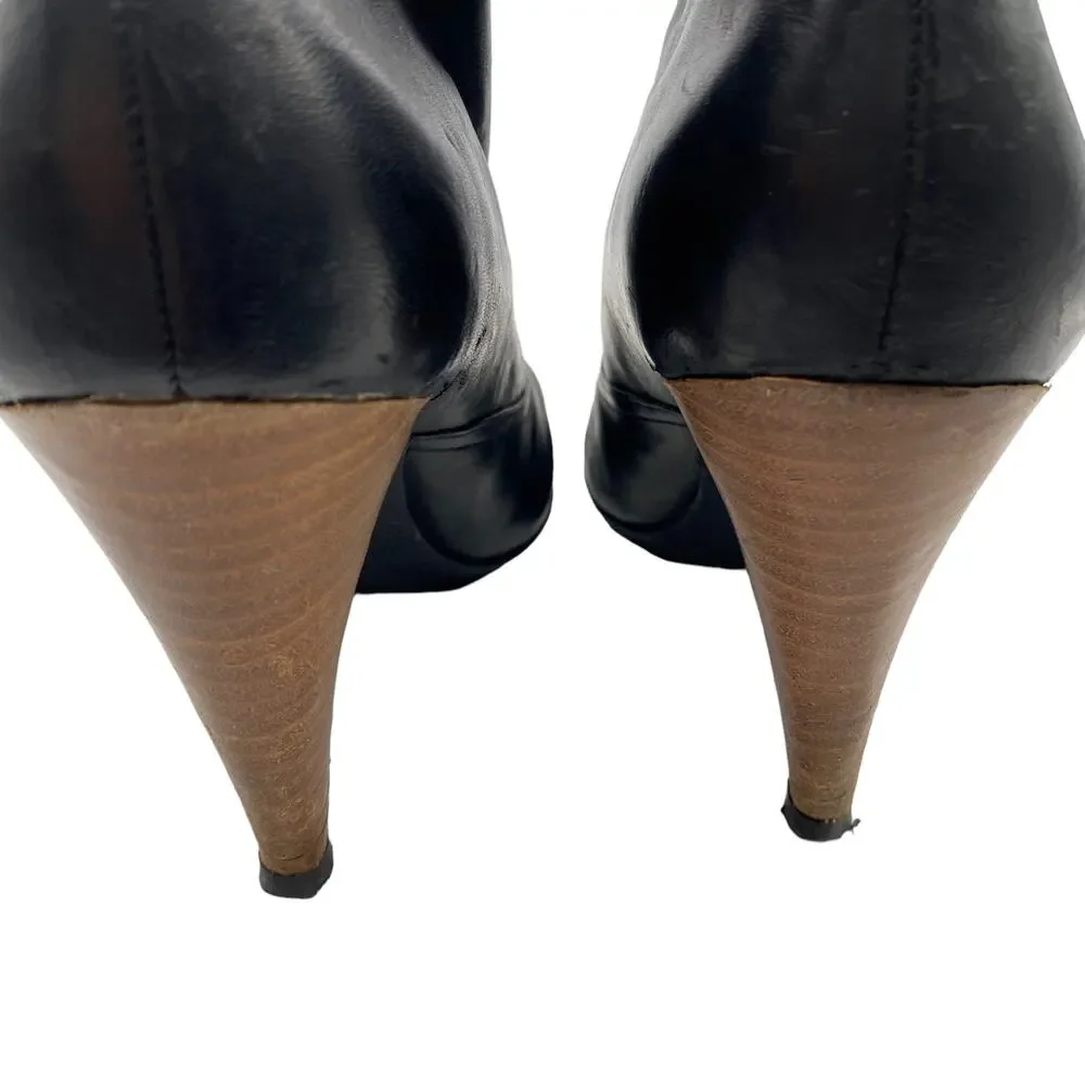 COACH Aliza Black Leather Almond Toe Stacked Cone Heel Ankle Boots Booties 7B
